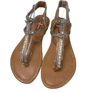 UNION BAY Size 10.5‎ Sparkly Rhinestone Thong Sandals Rose Gold Reptile Embossed